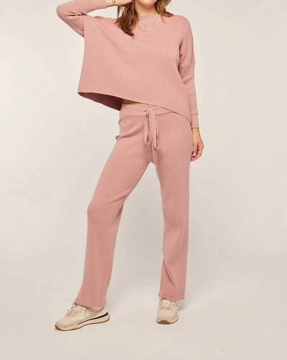 NEW TEA N ROSE ribbed crew sweater in mulbery